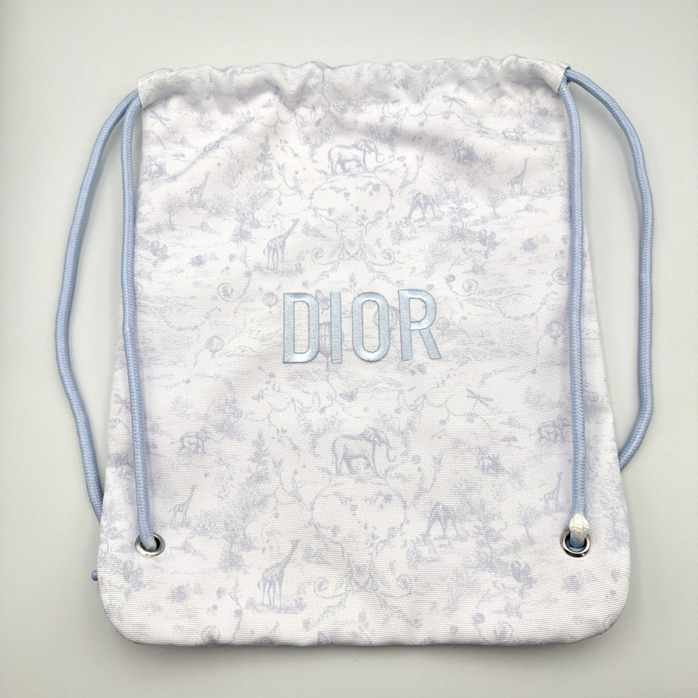 Authentic Dior Beauty VIP GWP White Blue Drawstring Pouch Toile De Jouy Safari